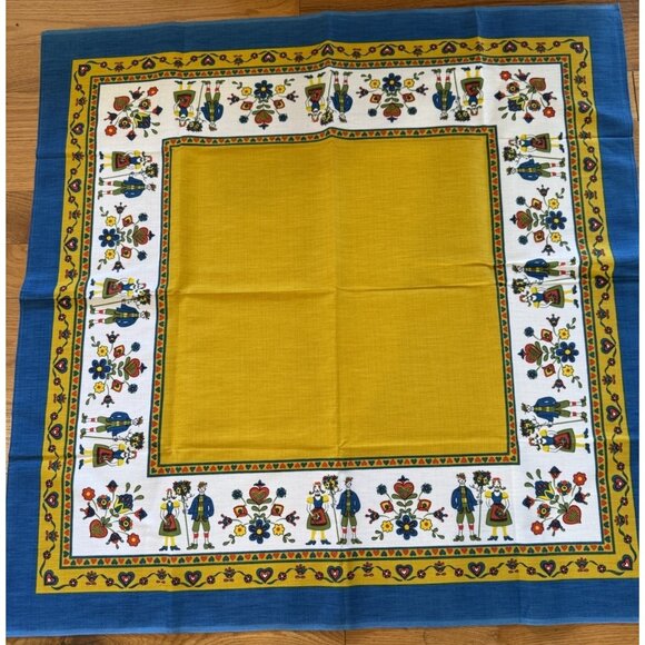 Vintage Tablecloth Pennsylvania Dutch Print 35” x 35” - Picture 1 of 10